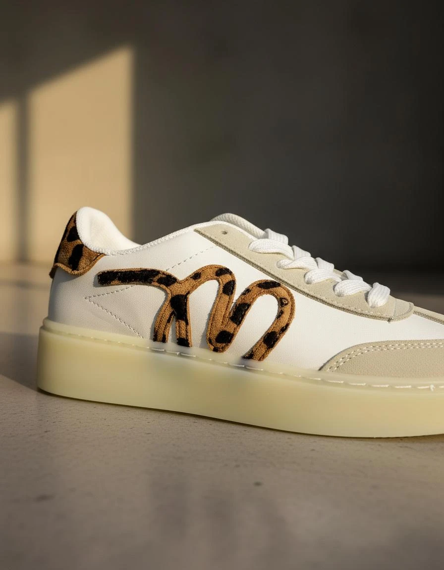 Sapatilha / Ténis branco com detalhes animal print T.39
